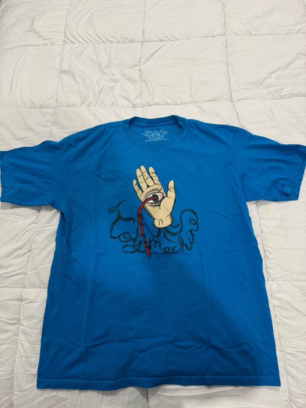 Machine Bright Blue Graphic Tee with Hand & Eye Artwork